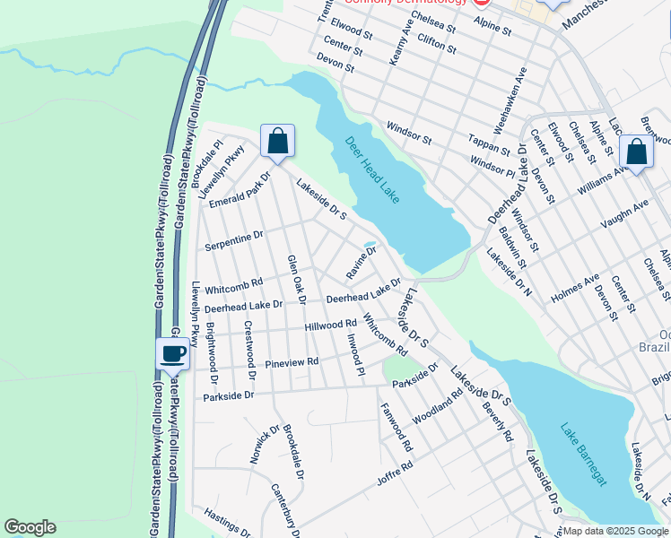 map of restaurants, bars, coffee shops, grocery stores, and more near 1809 Ravine Drive in Lacey Township