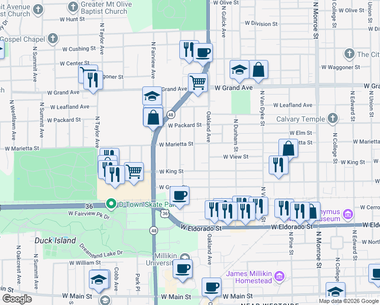 map of restaurants, bars, coffee shops, grocery stores, and more near 948 North Hill Avenue in Decatur