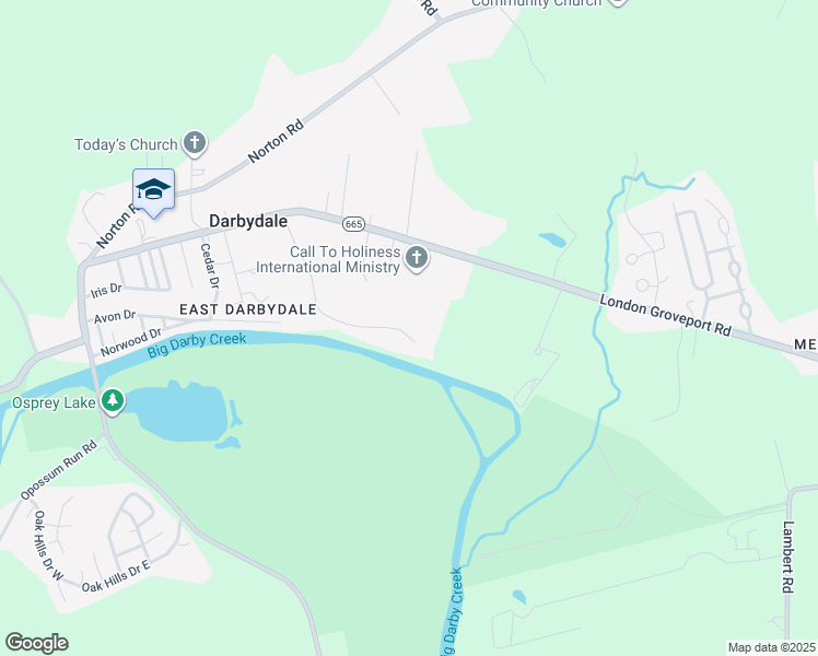 map of restaurants, bars, coffee shops, grocery stores, and more near 6624 Darby Boulevard in Grove City