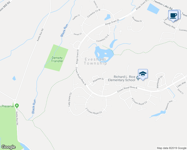 map of restaurants, bars, coffee shops, grocery stores, and more near 52 Sweetfern Court in Evesham