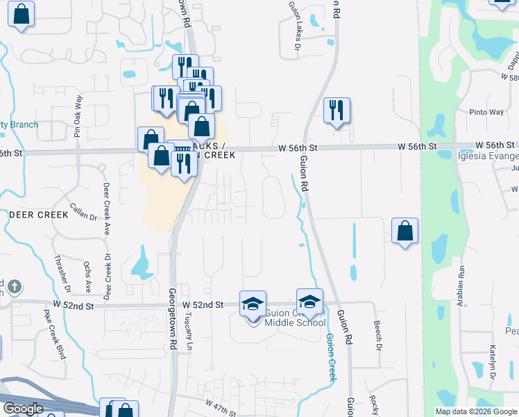 map of restaurants, bars, coffee shops, grocery stores, and more near 5446 Nighthawk Dr in Indianapolis