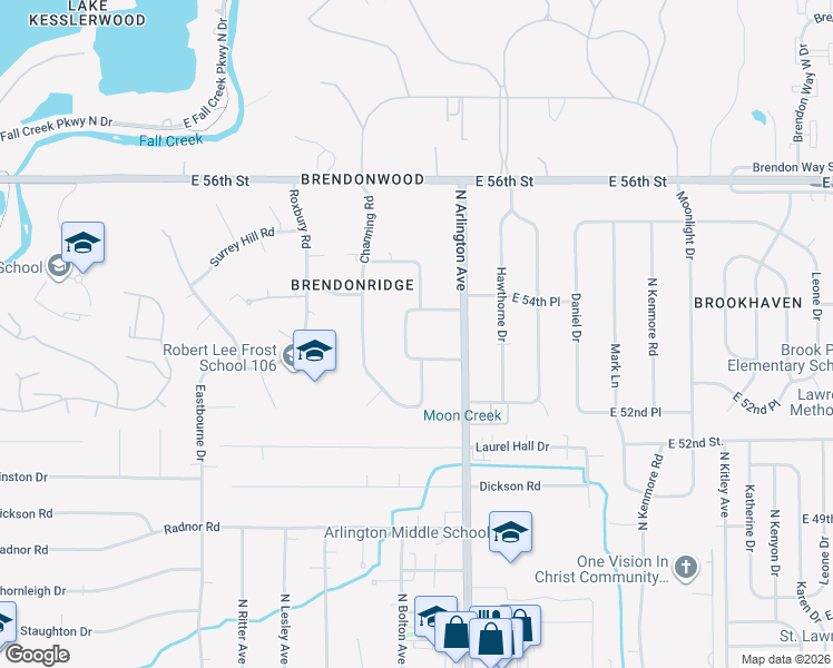 map of restaurants, bars, coffee shops, grocery stores, and more near 5335 Brendonridge Road in Indianapolis