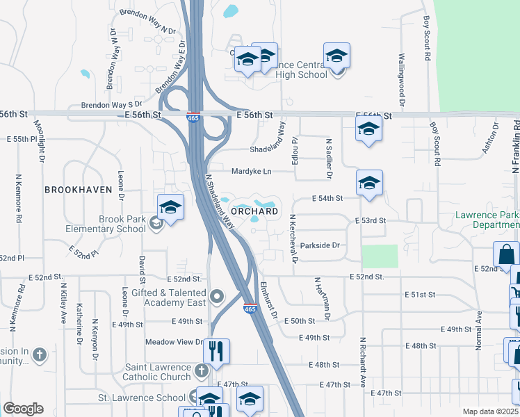 map of restaurants, bars, coffee shops, grocery stores, and more near 5355 Cider Mill Lane in Lawrence