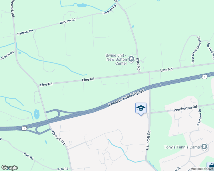 map of restaurants, bars, coffee shops, grocery stores, and more near Line Road in Toughkenamon