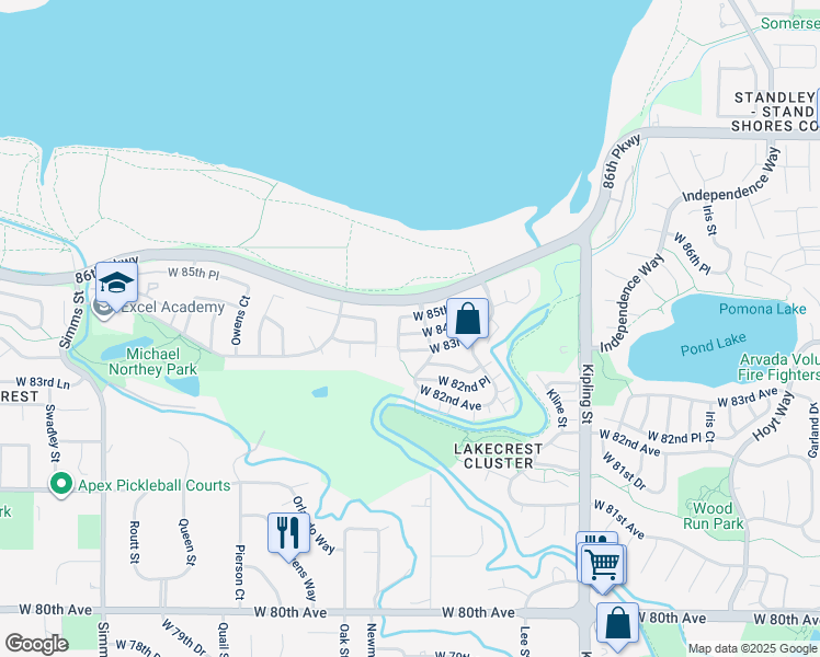 map of restaurants, bars, coffee shops, grocery stores, and more near 10553 West 84th Place in Arvada