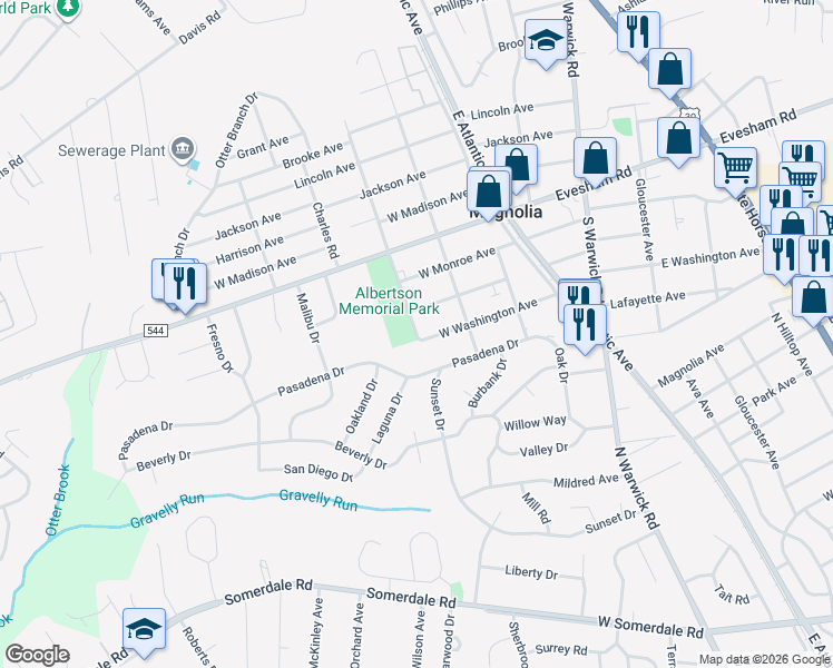 map of restaurants, bars, coffee shops, grocery stores, and more near Washington Avenue West & Albertson Avenue South in Magnolia