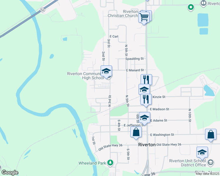 map of restaurants, bars, coffee shops, grocery stores, and more near Blackburn Street in Riverton