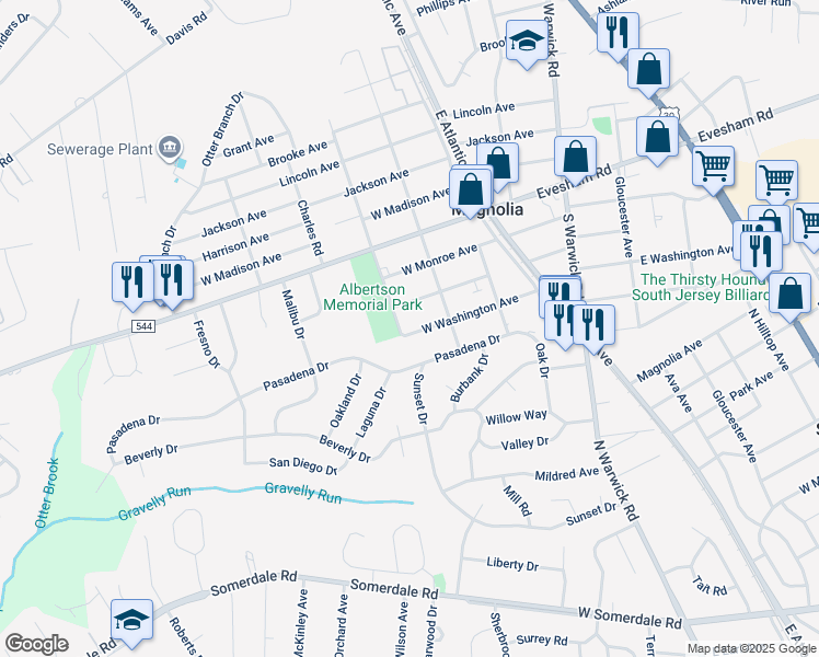 map of restaurants, bars, coffee shops, grocery stores, and more near 417 West Washington Avenue in Magnolia