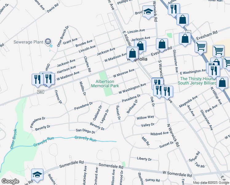 map of restaurants, bars, coffee shops, grocery stores, and more near 417 West Washington Avenue in Magnolia