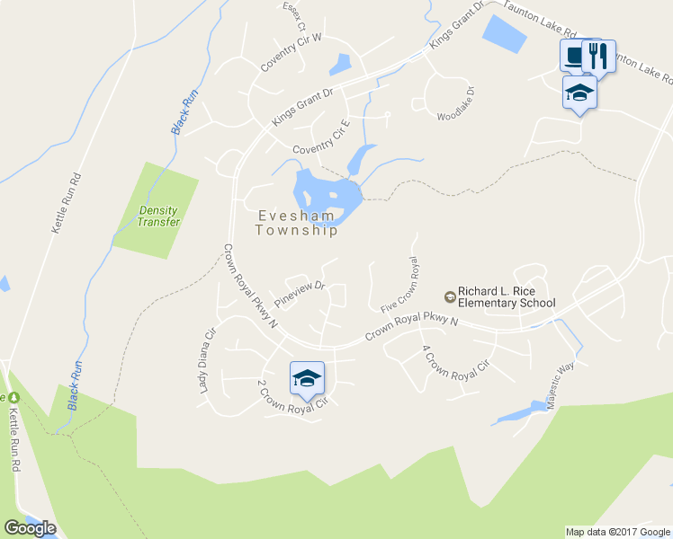 map of restaurants, bars, coffee shops, grocery stores, and more near 44 Cranberry Court in Evesham Township