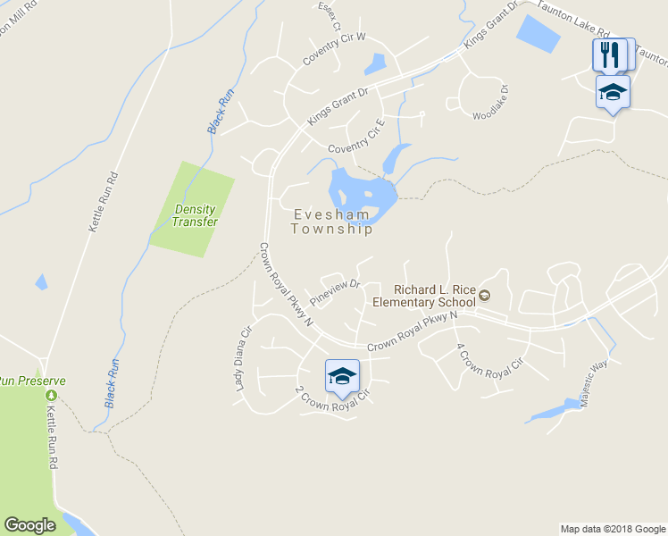 map of restaurants, bars, coffee shops, grocery stores, and more near 52 Sweetfern Court in Evesham