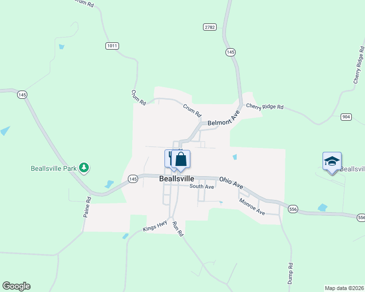 map of restaurants, bars, coffee shops, grocery stores, and more near 52778 Main Street in Beallsville