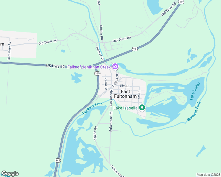 map of restaurants, bars, coffee shops, grocery stores, and more near 5825 Hoover Avenue in East Fultonham