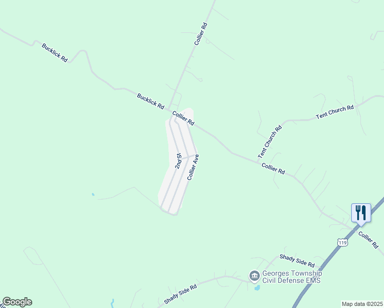 map of restaurants, bars, coffee shops, grocery stores, and more near 30 Collier Ave in Uniontown