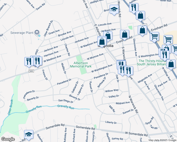 map of restaurants, bars, coffee shops, grocery stores, and more near 417 West Washington Avenue in Magnolia