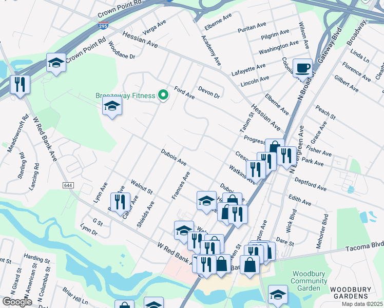 map of restaurants, bars, coffee shops, grocery stores, and more near 350 Lawnton Avenue in Woodbury