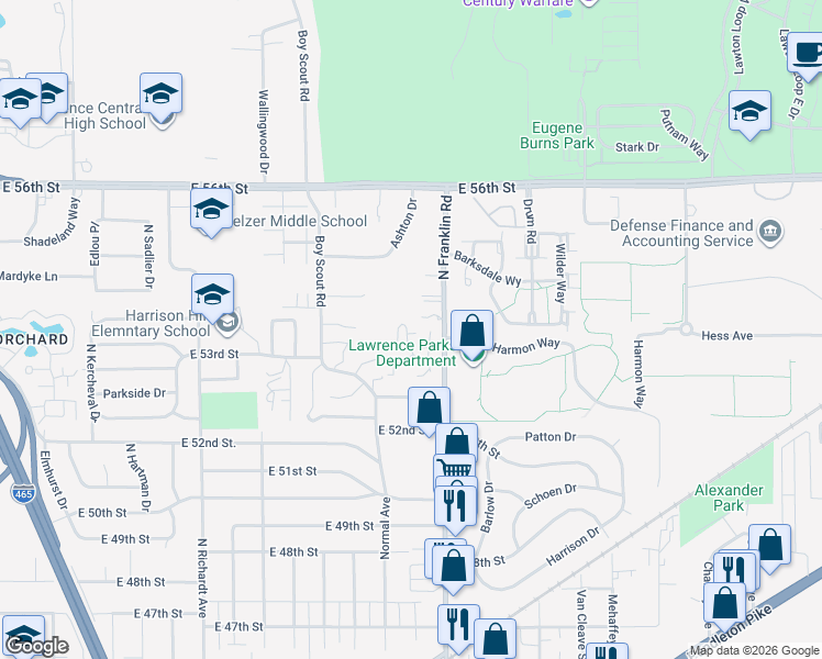 map of restaurants, bars, coffee shops, grocery stores, and more near 7914 Benjamin Drive in Lawrence