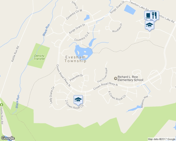 map of restaurants, bars, coffee shops, grocery stores, and more near 120 Five Crown Royal in Evesham