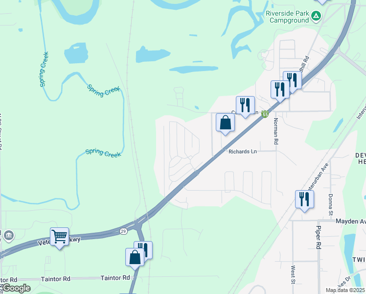 map of restaurants, bars, coffee shops, grocery stores, and more near 3725 96 North Peoria Road in Springfield