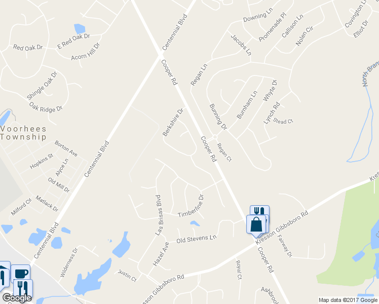 map of restaurants, bars, coffee shops, grocery stores, and more near 27 Brownstone Boulevard in Voorhees Township