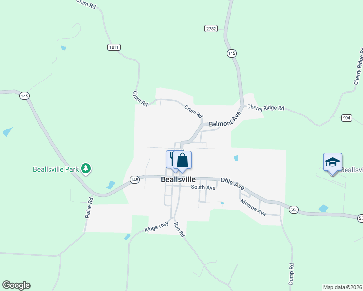 map of restaurants, bars, coffee shops, grocery stores, and more near 52778 Main Street in Beallsville