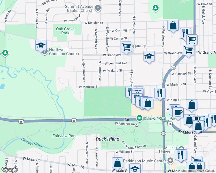 map of restaurants, bars, coffee shops, grocery stores, and more near 1901 West Marietta Street in Decatur