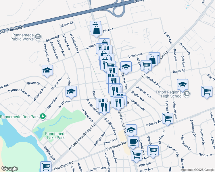 map of restaurants, bars, coffee shops, grocery stores, and more near 13 West 2nd Avenue in Runnemede