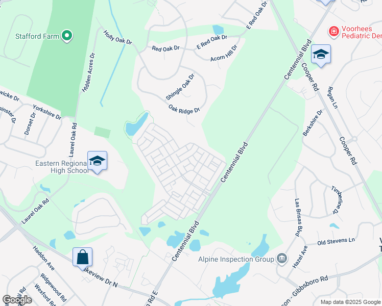 map of restaurants, bars, coffee shops, grocery stores, and more near 19 Hopkins Street in Voorhees Township