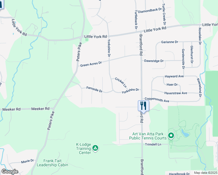 map of restaurants, bars, coffee shops, grocery stores, and more near 2875 Fernside Court in Dayton