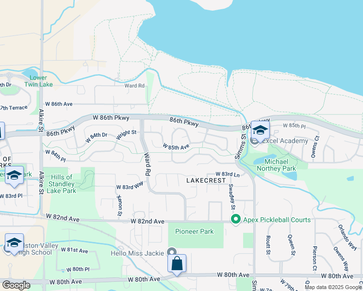 map of restaurants, bars, coffee shops, grocery stores, and more near 12034 West 85th Avenue in Arvada