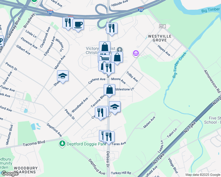 map of restaurants, bars, coffee shops, grocery stores, and more near 1103 Delsea Drive in Westville