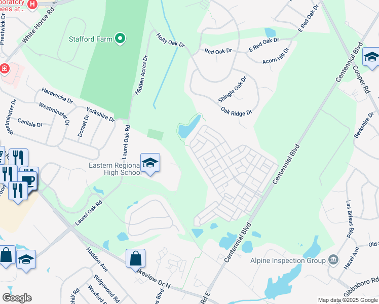 map of restaurants, bars, coffee shops, grocery stores, and more near 1405 Laurel Oak Road in Voorhees Township