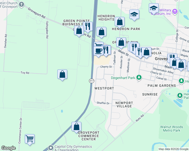 map of restaurants, bars, coffee shops, grocery stores, and more near 429 Westport Drive in Groveport