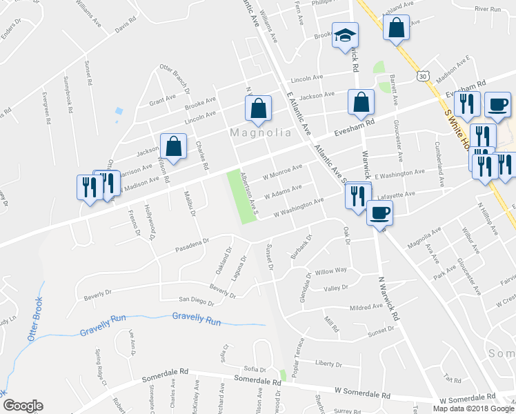 map of restaurants, bars, coffee shops, grocery stores, and more near 436 Adams Avenue West in Magnolia