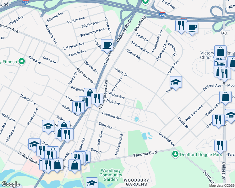 map of restaurants, bars, coffee shops, grocery stores, and more near 56 Fisher Ave in Westville