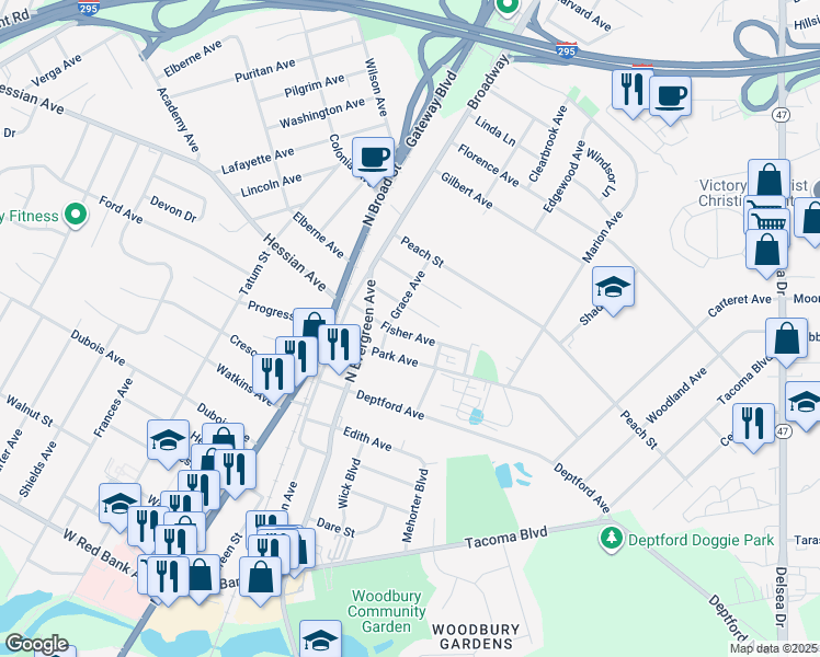 map of restaurants, bars, coffee shops, grocery stores, and more near 56 Fisher Avenue in Westville