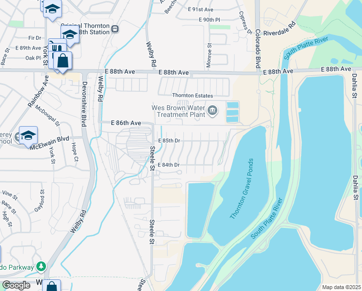 map of restaurants, bars, coffee shops, grocery stores, and more near 8462 Cook Way in Thornton