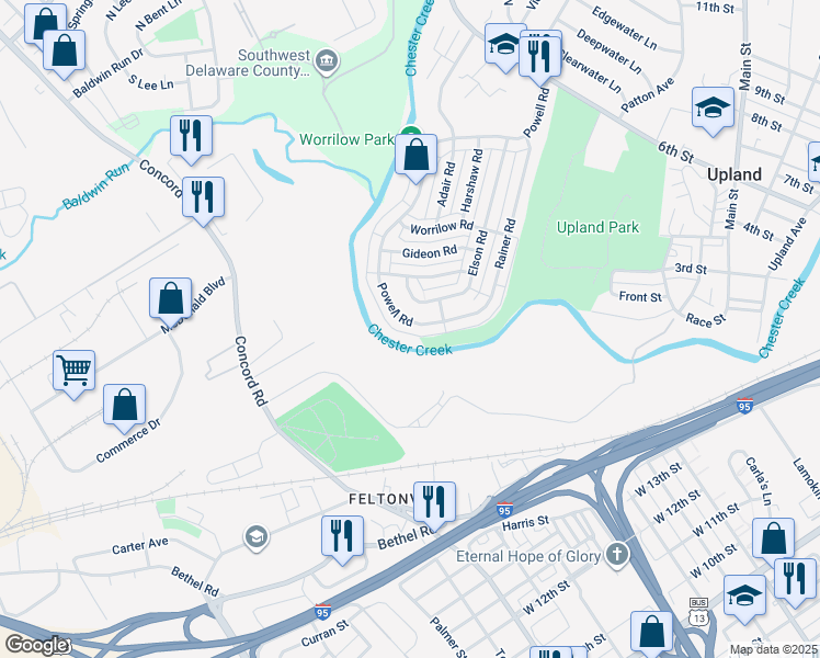 map of restaurants, bars, coffee shops, grocery stores, and more near 1664 Powell Road in Brookhaven