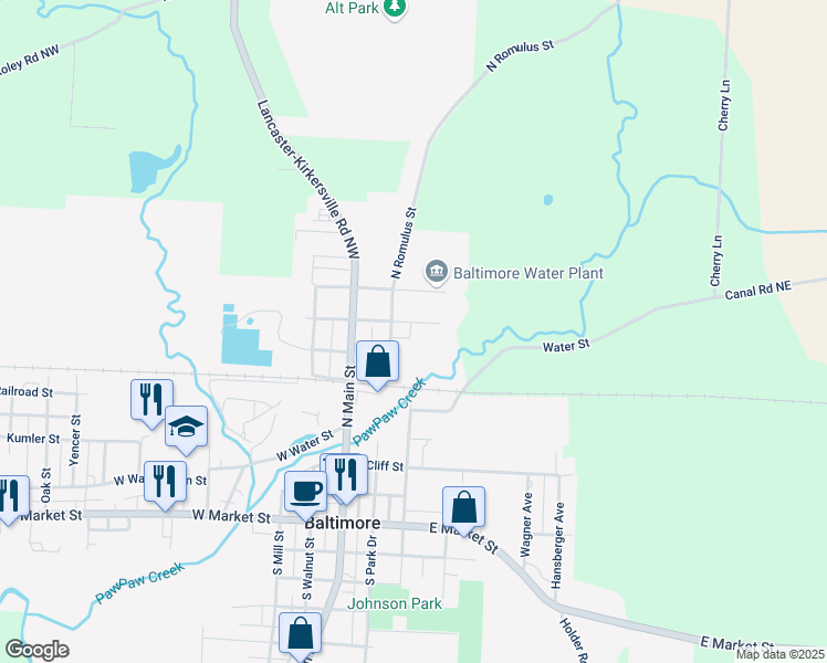 map of restaurants, bars, coffee shops, grocery stores, and more near 704 North Romulus Street in Baltimore