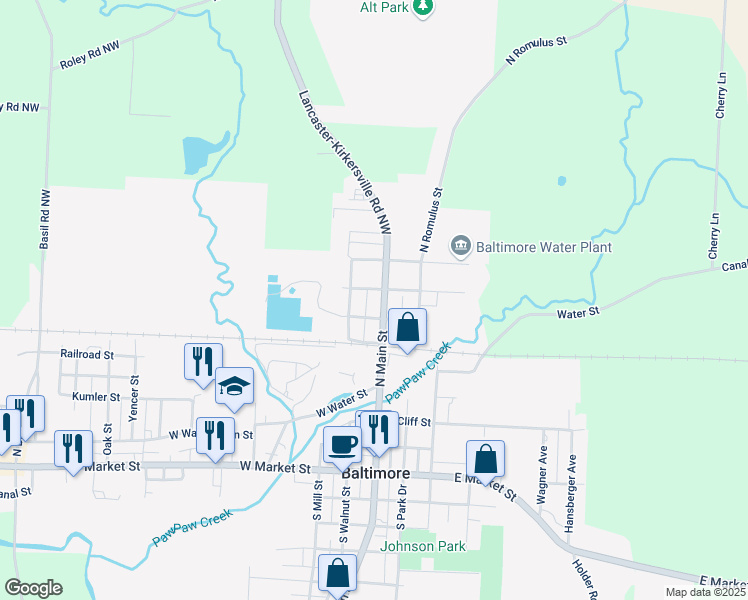 map of restaurants, bars, coffee shops, grocery stores, and more near 125 West Rome Street in Baltimore