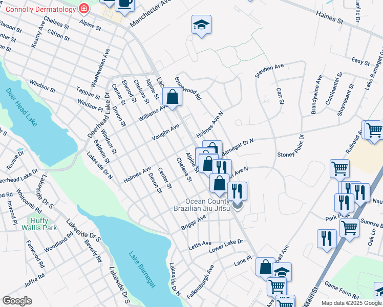 map of restaurants, bars, coffee shops, grocery stores, and more near 512 Alpine Street in Lacey Township