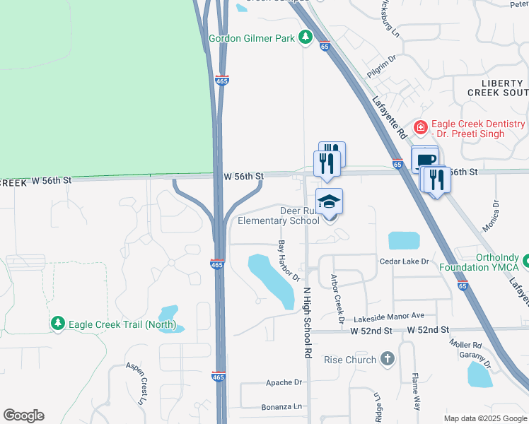 map of restaurants, bars, coffee shops, grocery stores, and more near 6421 Cotton Bay Drive North in Indianapolis