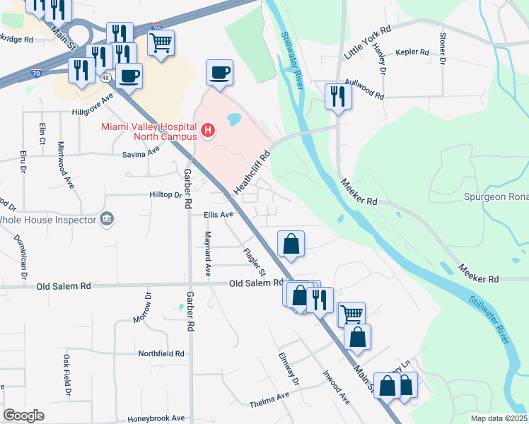 map of restaurants, bars, coffee shops, grocery stores, and more near 101 Treeglen Way in Dayton