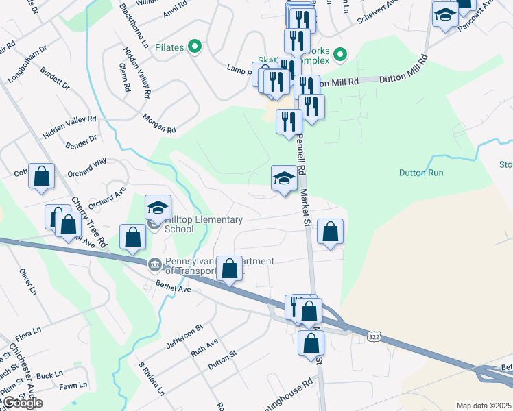 map of restaurants, bars, coffee shops, grocery stores, and more near 110 Springbrooke Boulevard in Aston