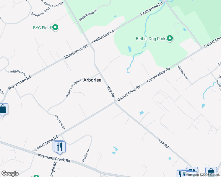 map of restaurants, bars, coffee shops, grocery stores, and more near 47 Kirk Road in Garnet Valley