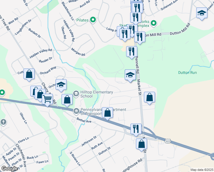 map of restaurants, bars, coffee shops, grocery stores, and more near 4202 Chatham Circle in Aston