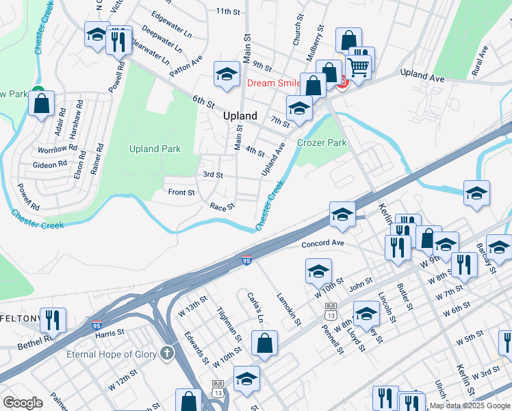 map of restaurants, bars, coffee shops, grocery stores, and more near 6 Front Street in Brookhaven