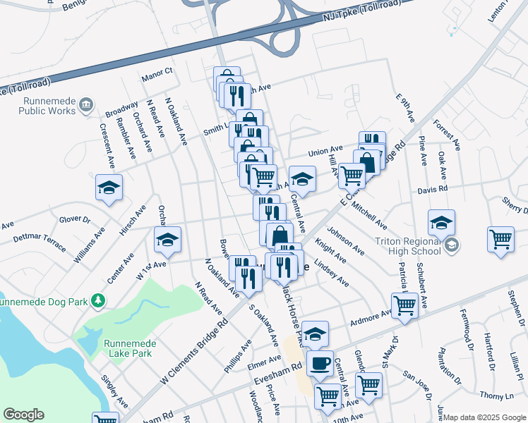 map of restaurants, bars, coffee shops, grocery stores, and more near 312 North Black Horse Pike in Runnemede
