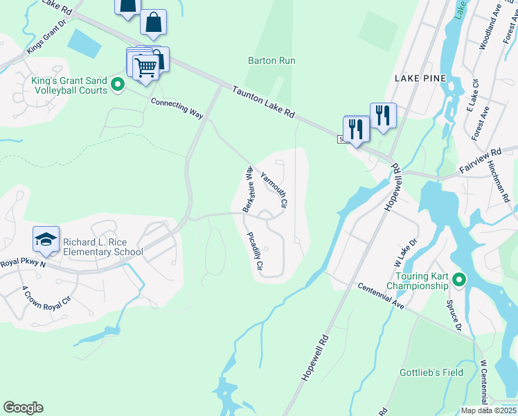 map of restaurants, bars, coffee shops, grocery stores, and more near 400 Berkshire Way in Evesham
