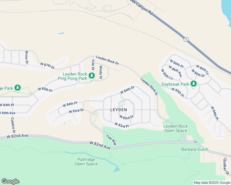 map of restaurants, bars, coffee shops, grocery stores, and more near 17673 West 84th Drive in Arvada